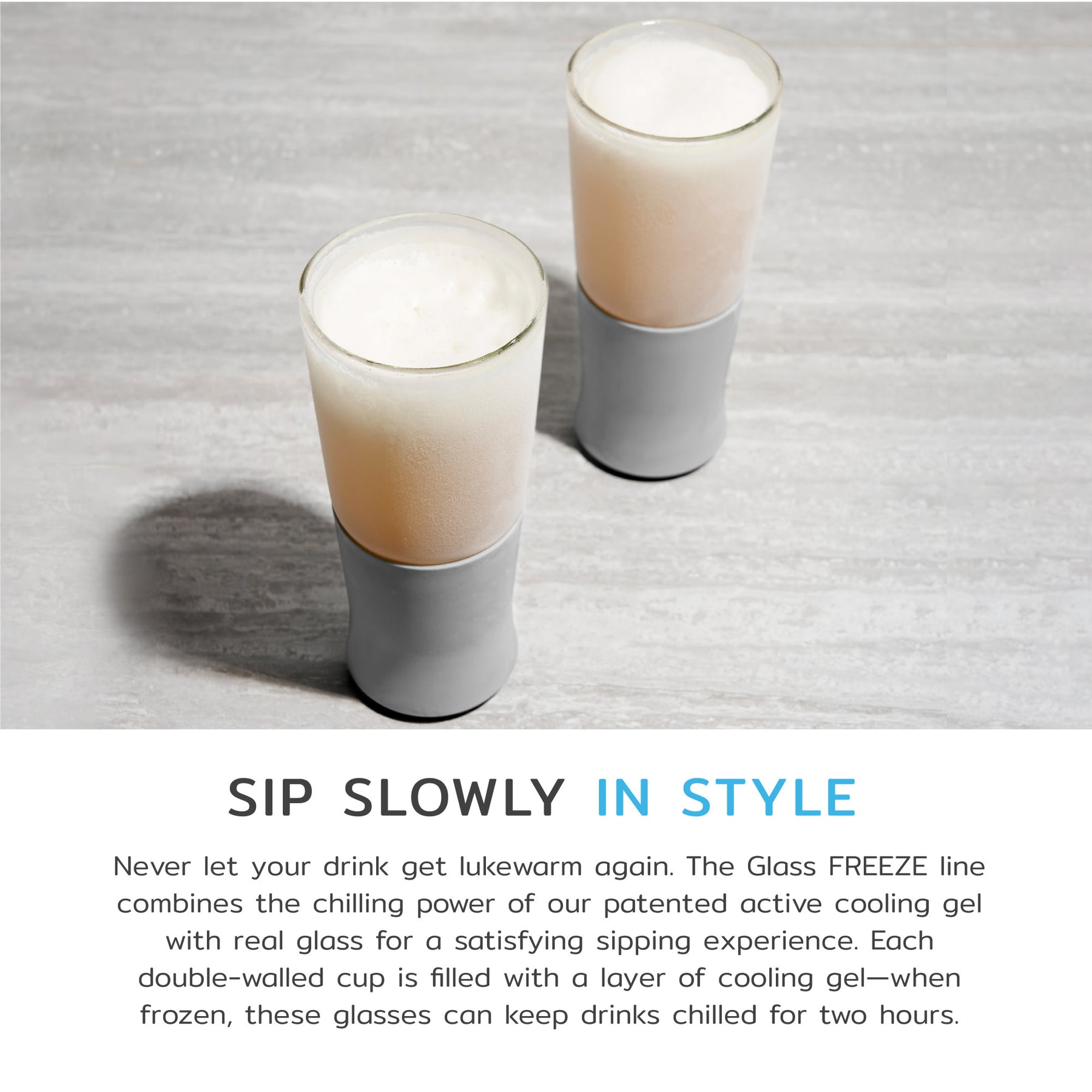 Glass Beer FREEZEâ„¢ in Gray, Set of 2