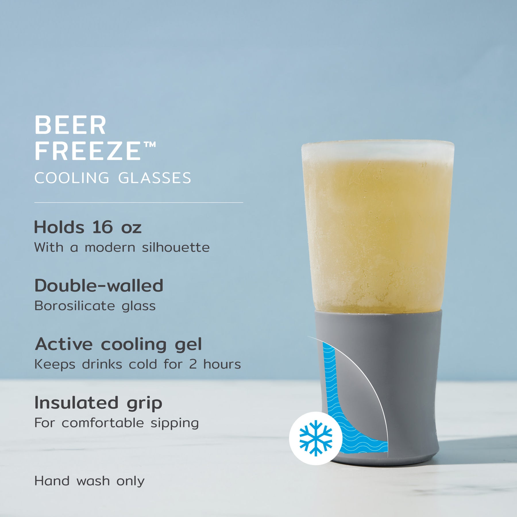 Glass Beer FREEZEâ„¢ in Gray, Set of 2